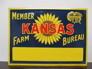 lot 125 image: Near Mint Vintage Embossed Tin KANSAS Farm Bureau Sign