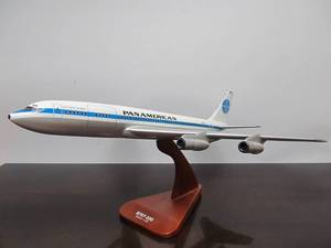 lot 54 image: Large Boeing B707-320 PAN AM AIRLINES Wood Airplane Display wStand - 1100 Scale