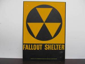 lot 63 image: NOS Original Vintage 1960s Cold War Era FALLOUT SHELTER Metal Sign