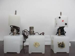 lot 65 image: Group of Vintage 1950s era Milk Glass Dice etc Small Table Lamps