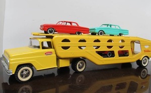 lot 5 image: Near Mint Vintage 1960s TONKA Pressed Steel Car Carrier Truck wAll 3 Cars