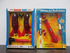 lot 83 image: 2 NOS Vintage Toy Rockets - Parks Martian Probe & Defensive Anti-Missile Rockets