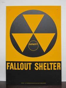 lot 59 image: NOS Original Vintage 1960s Cold War Era FALLOUT SHELTER Capacity Metal Sign