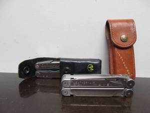 lot 137 image: 2 LEATHERMAN Multi-Tools wLeather Cases - WAVE & BLAST