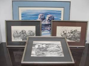 lot 146 image: Group of 4 Framed & Matted SEA OTTER Prints