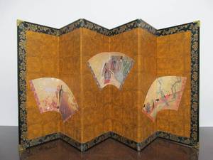 lot 165 image: Vintage Japanese Geisha Art 6-Panel Table Top Folding Screen 11 x 25