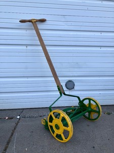 lot 37 image: Excellent Antique John Deere Colors Push Mower