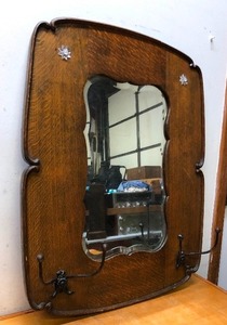 lot 209 image: Excellent Antique Quartersawn Oak Hall Mirror wHatCoat Racks
