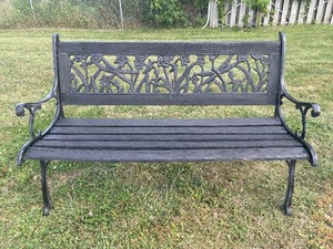 lot 217 image: Cast Iron & Wood Plank Park Bench - Black