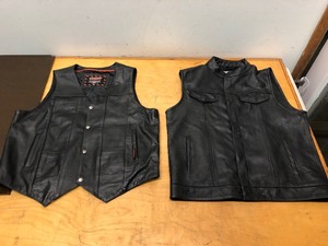 lot 285 image: 2 Genuine Leather Black Motorcycle Vests - XXL
