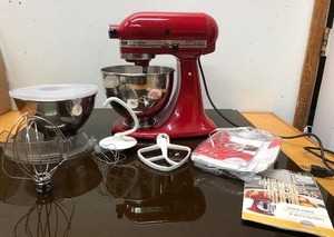 lot 279 image: Very Nice RED KitchenAid Model KSM90 Mixer wAccessories & Attachments 