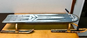lot 333 image: Very Cool Vintage FLITEWAY Steerable Wood & Metal Snow Sled