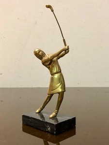 lot 338 image: Vintage Solid Brass Female Golfer Statue on Marble Base