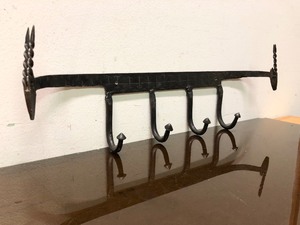lot 340 image: Very Cool Sculptural Wrought Iron Coat Rack wHorned Animals