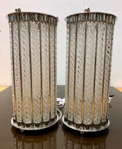 lot 346 image: Unused Pair of RACHEL ZOE Chrome & Twisted Glass Light Fixtures