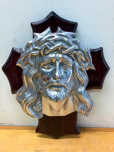 lot 352 image: Metal on Wood Crucifix Cross Wall Plaque