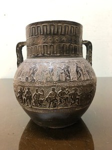 lot 457 image: Vintage Highly Decorated Greek Terra Cotta Pot