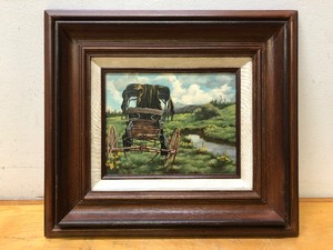 lot 449 image: Very nice Vintage Western Stagecoach Painting Days Past Oil on Canvas #2 - Signed Lillian