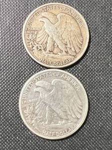2 US WALKING LIBERTY HALF DOLLARS 1941 1942