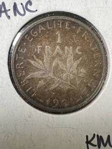 1901 .835 FINE SILVER 1 FRANC COIN