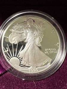 1990 PROOF AMERICAN SILVER EAGLE IN ORIGINAL MINT BOX