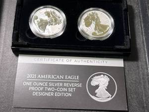 2021 REVERSE PROOF AMERICAN SILVER EAGLE TWO COIN SET