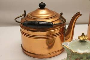 lot A-174 image: Vintage Copper Tea Set with Porcelain Creamer