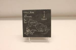 lot 222 image: Set of 4 Engraved Stone Coasters Featuring Lake Minnetonka Map