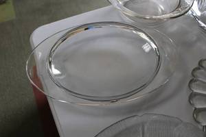 lot 1 image: Lot of Assorted Clear Glass Serving Dishes and Plates