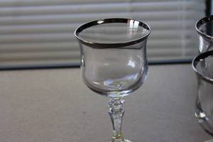 lot 24 image: Set of 6 Vintage Crystal Wine Glasses with Silver Rim
