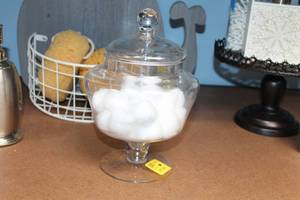 lot 34 image: Lot of Bathroom Accessories - Soap Dispensers, Storage Jars, and Sponge Holder