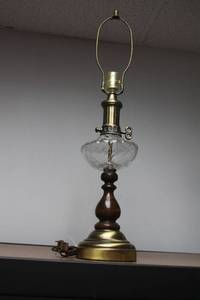 lot 60 image: Vintage Brass and Wood Table Lamps (Set of 2)