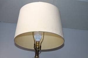 lot 65 image: Vintage Crystal Table Lamp with Brass Base and Fabric Shade