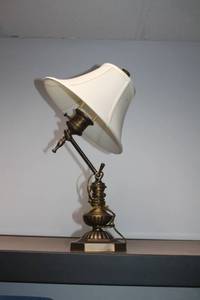lot 66 image: Vintage Adjustable Brass Desk Lamp with White Shade
