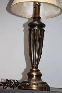 lot 70 image: Vintage Brass Table Lamp with Cream Fabric Shade
