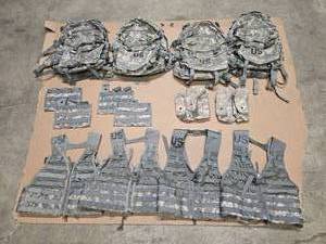 lot 21 image: Four 3-day assault backpacks, 4 Fighting Load Carrier Vests, 4 Triple Magazine Pouches and 2 Blackhawk S.T.R.I.K.E Gen IV Double Mag pouches (holds 6 mags each)