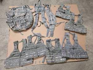 lot 30 image: ACU pattern - Large Rucksack, waist belt, and shoulder harness, and 6 Fighting Load Carrier vests