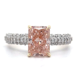 Radiant Cut 2.25 Carat Fancy Pink & White Diamond Hidden Halo Ring in 14k Yellow Gold VIDEO