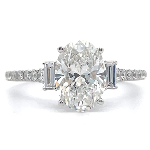 NEW 2.50 Carat Oval & Baguette Diamond Fancy Gallery Cathedral Ring in 14k White Gold VIDEO
