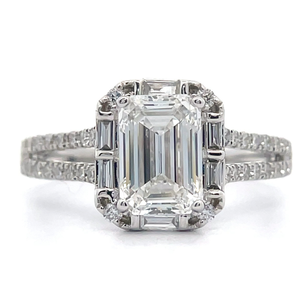 NEW 2.50 Carat Emerald Cut Diamond Split Shank Art Ring in 14k White Gold VIDEO