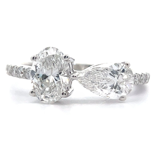 NEW 2 Carat Diamond Oval  Pear Toi et Moi Pave Ring VIDEO