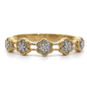 NEW Sparkling 0.16 Carat Natural Diamond Flower Trellis Stacking Ring in Yellow Gold