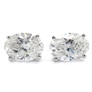 Oval Cut 4 Carat Diamond Solitaire Stud Earrings in 18k White Gold VIDEO