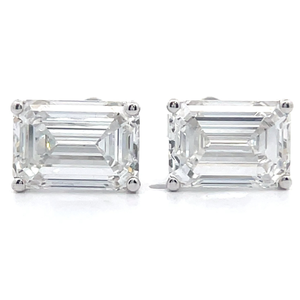 Emerald Cut 4 Carat Diamond Solitaire Stud Earrings in 18k White Gold VIDEO