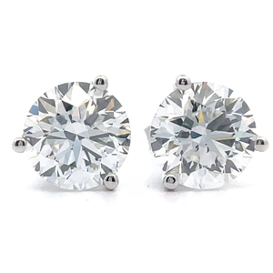 3 Carat Diamond Three-Prong Martini Solitaire Stud Earrings in 14k White Gold VIDEO