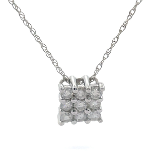 NEW 0.33 Carat Natural Diamond Square Cluster Floating Pendant Necklace in White Gold