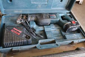 lot 834 image: Bosch 34-1-14 18V Reciprocating Saw 1644-24 with Accessories, Charger, Accessories, Accessories, Charger, Accessories