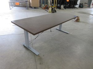 lot 623 image: KIMBALL HEIGHT ADJUSTABLE WORK TABLES WITH POWER AND CORD CONTROL