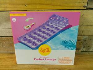 lot 41 image: Pocket Lounge - Sun Squad Inflatable Pool Float with 18 Pockets, Coil-Beam, Air Pillow, 220lb Capacity-Purple