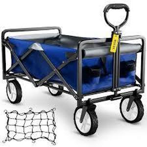 lot 43 image: VEVOR 3.2 cu. ft. Wagon Cart 176 lbs. Load Collapsible Folding Cart Steel Utility Garden Cart with Wheels for Camping, Blue